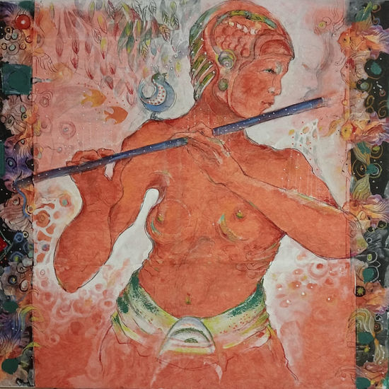 La flautista Media Mixta Lienzo Desnudos