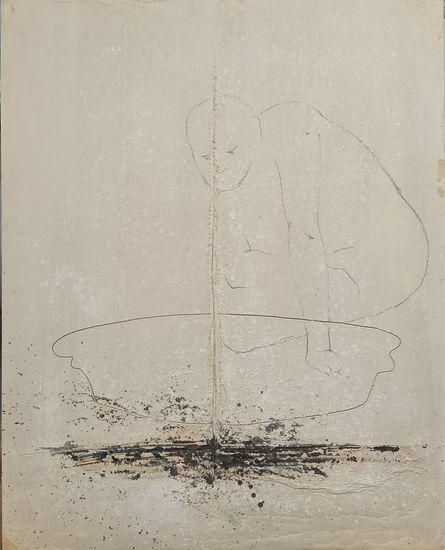 S/T Mixed media Panel Figure Painting