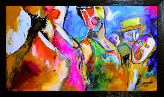 Los cabareteros. Mixed media Canvas Figure Painting