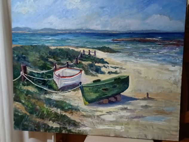 Marina barcas en playa de formentra Oil Canvas Landscaping