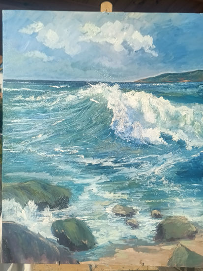 Marina Ola en la playa Oil Canvas Marine Painting