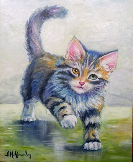 gatita Óleo Lienzo Animales