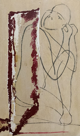 mujer y espejo Mixed media Panel Figure Painting