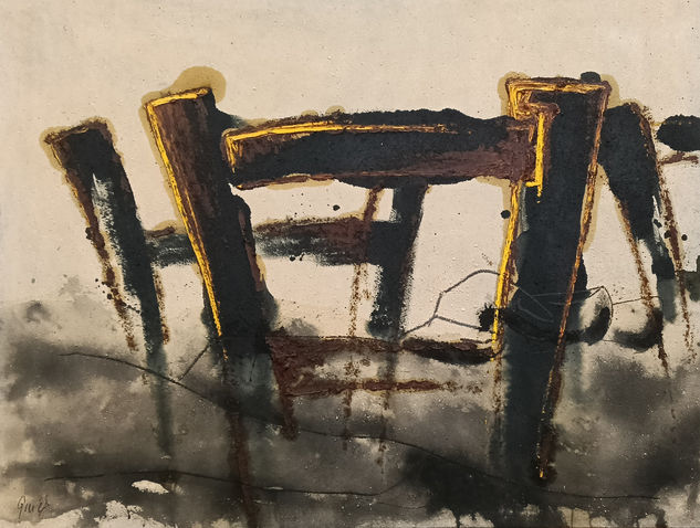 S/T Mixed media Panel Figure Painting