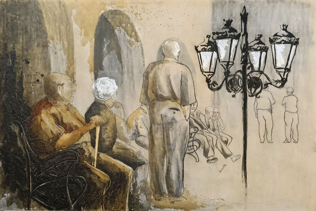 S/T Mixed media Panel Figure Painting