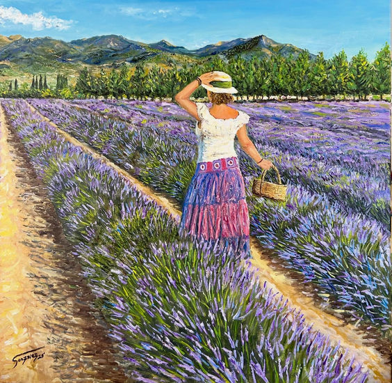Paseo entre lavanda Oil Canvas Figure Painting