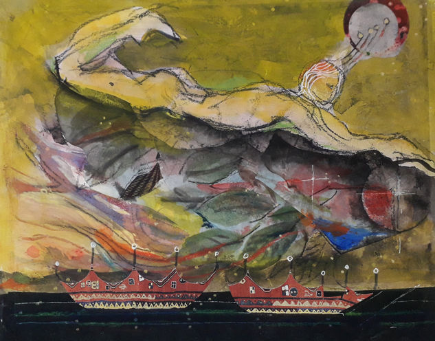 Surfing on my wave Mixed media Canvas Figure Painting