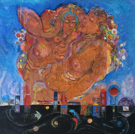 Eres mi sueño Mixed media Canvas Figure Painting