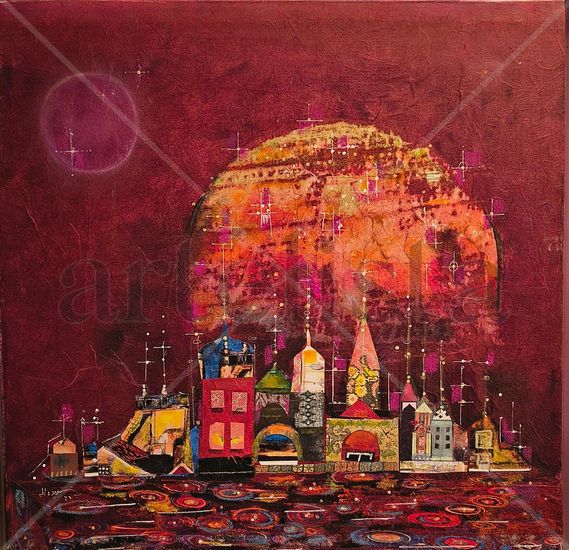 La isla flotante Media Mixta Lienzo Paisaje