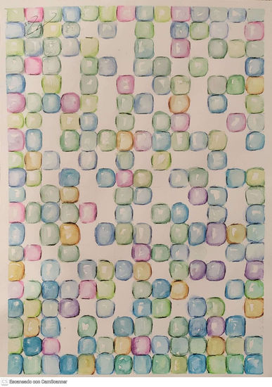 Pintura Abstracta "Transparencia Geométrica" - Acuarela Original de Cuadrícula Orgánica Acuarela Papel Otros