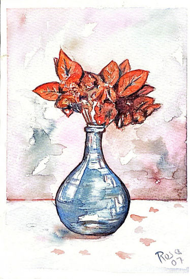 Pintura de Bodegón Moderno "Reflejos de Otoño" - Acuarela Original Acuarela Papel Bodegones