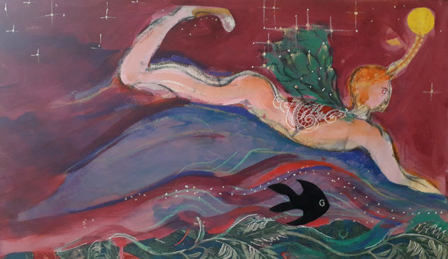 En mi ola Mixed media Canvas Figure Painting