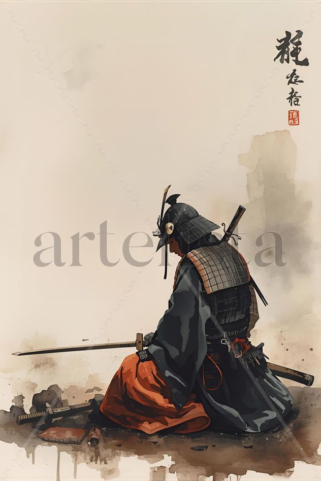 Silencio del samurai eterno - arte digital minimalista