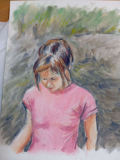 niña mirando Pastel Papel Retrato