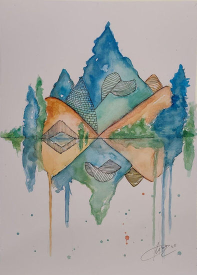 Pintura Abstracta "Cumbres de la memoria" - Acuarela y Paisaje Conceptual Acuarela Papel Paisaje