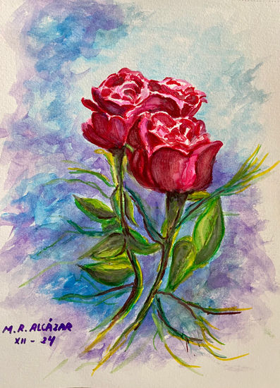 Ramillete de dos rosas Acuarela Papel Animales