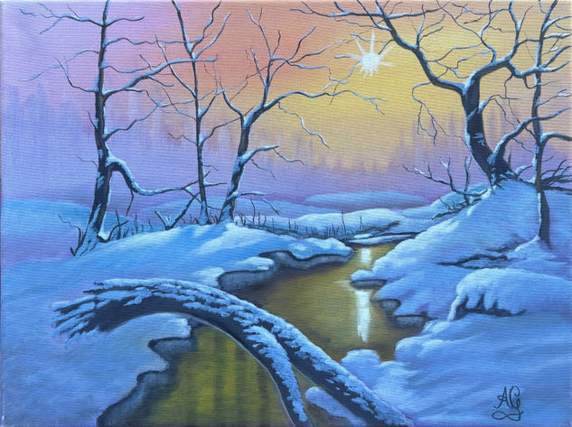 Atardecer invernal Oil Canvas Landscaping