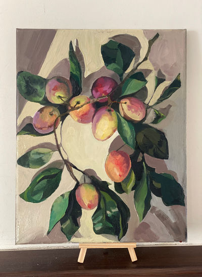 Ciruelas en la rama Óleo Tela Bodegones