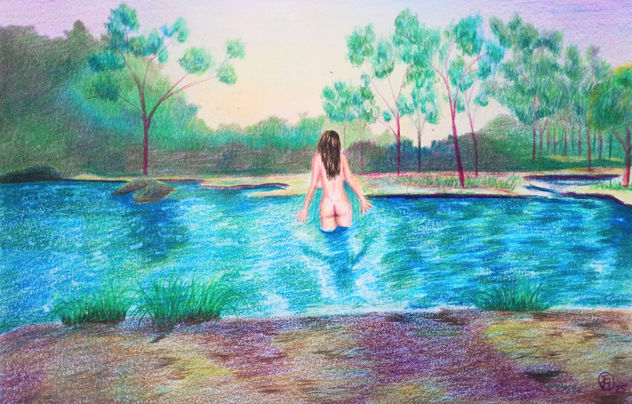 Joven desnuda en el lago
