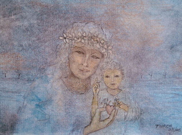 Virgin with Child Mixed media Paper Figure Painting