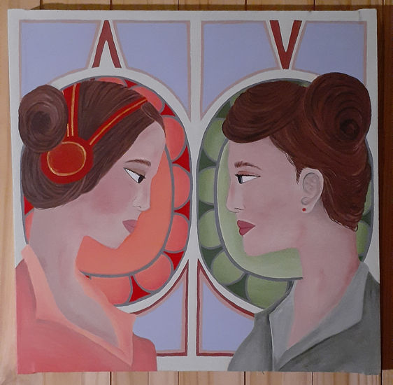 "Las dos ella" Acrylic Canvas Figure Painting