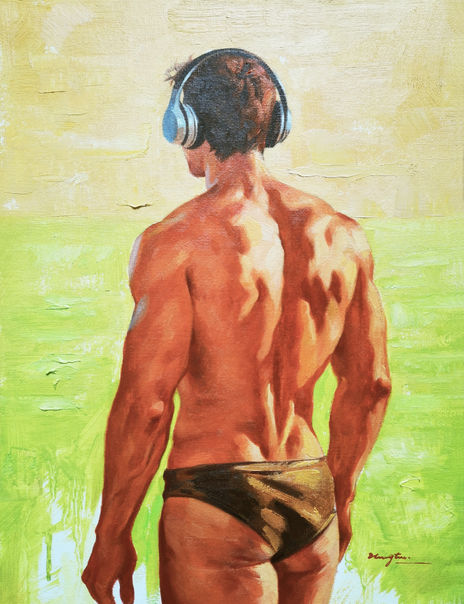 Listens to music