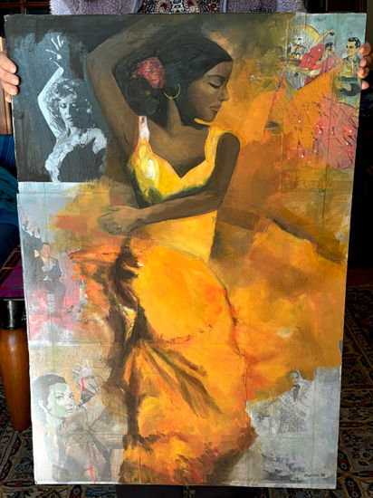 Flamenca en amarillo Oil Panel Figure Painting
