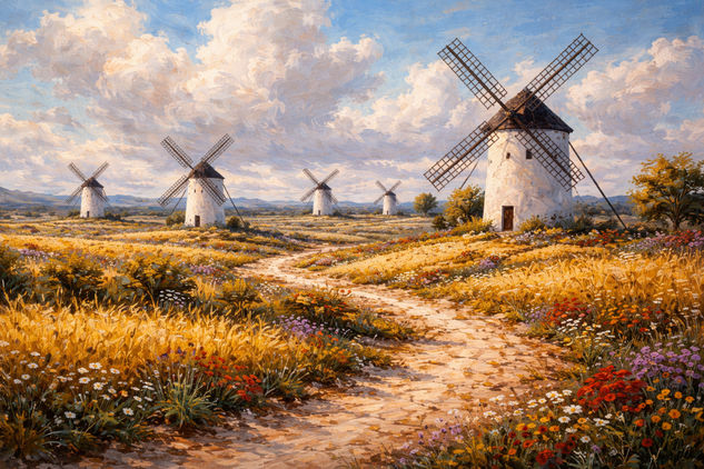 Molinos de la Mancha Oil Canvas Landscaping
