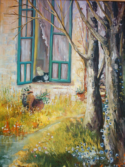 Ventana con Gatos Oil Panel Others