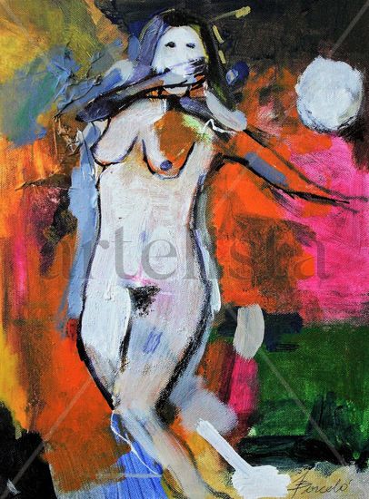 La mujer sonriente. Mixed media Canvas Figure Painting