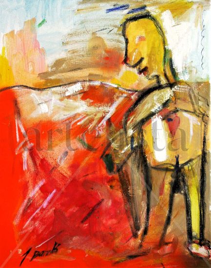El karateca Mixed media Canvas Figure Painting