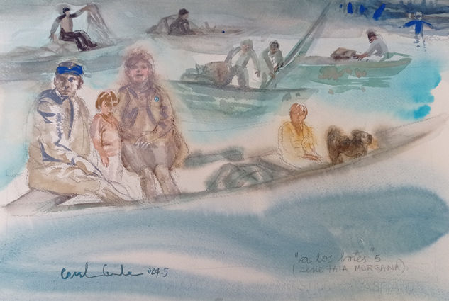 " A LOS BOTES" Watercolour Paper Marine Painting