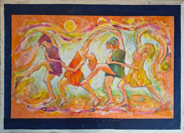 Dancers Mixed media Canvas Figure Painting