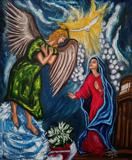 Anunciación. Oil Canvas Figure Painting