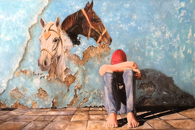 Muro azul Acrylic Canvas Figure Painting