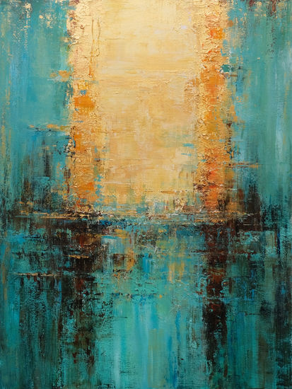 Composition in Turquoise and Gold Acrylic Canvas Landscaping