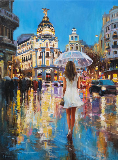 Madrid in the Rain Acrylic Canvas Landscaping