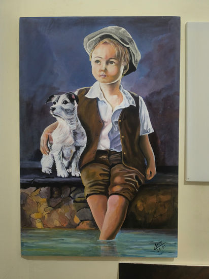Niño con perrito Acrylic Canvas Landscaping
