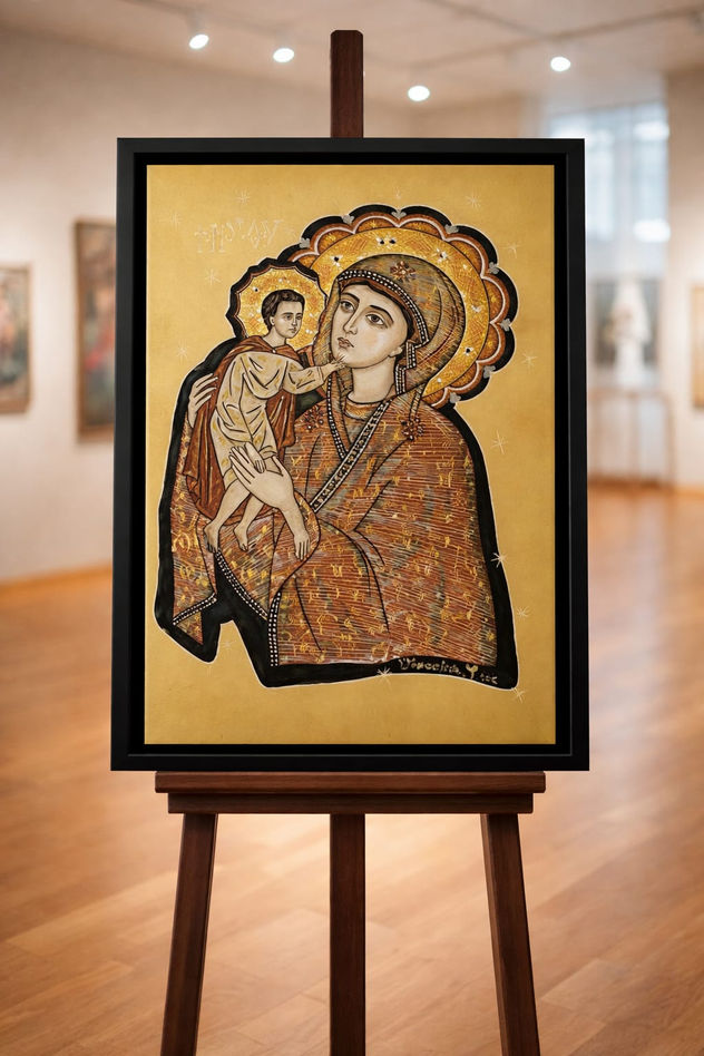 Icon painted on Glass with Gold leaf