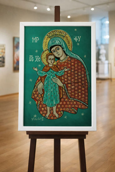 Icon painted on Glass with Gold leaf Óleo Cristal Otros