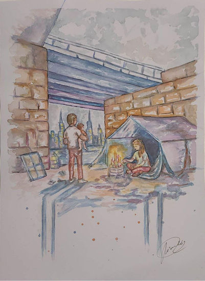 Refugio y Silencio: La ciudad inalcanzable Watercolour Paper Figure Painting