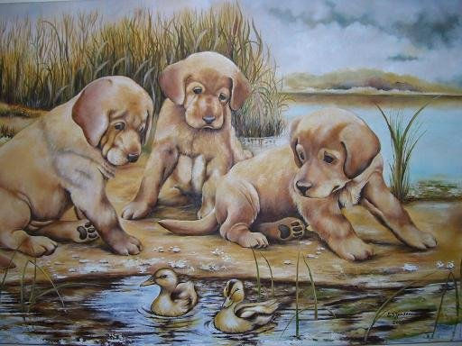 cachorros Óleo Lienzo Paisaje