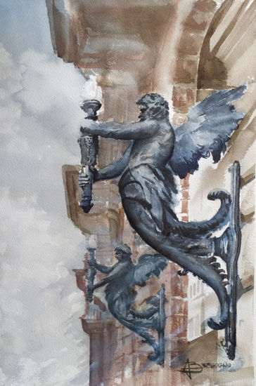 Neptune's Torches - Budapest Watercolour Paper Figure Painting