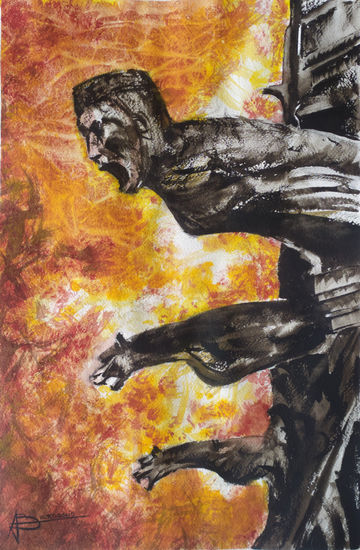 Panic at Notre Dame Watercolour Paper Figure Painting