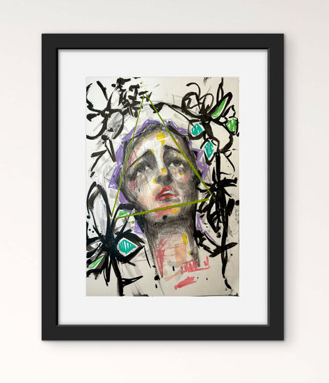 VIRGEN FLORAL Tinta Papel Retrato