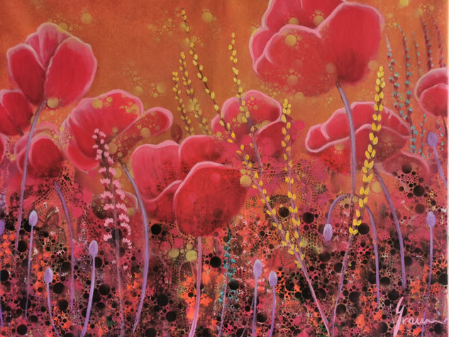AMAPOLAS ROJAS Acrylic Canvas Floral Painting