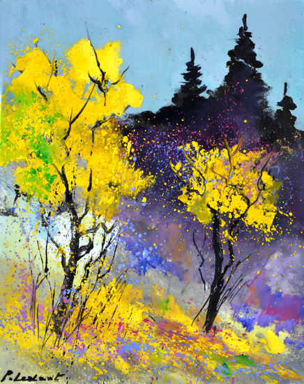 Two yellow trees Oil Canvas Landscaping