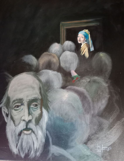 Selfie en el museo Óleo Lienzo Retrato