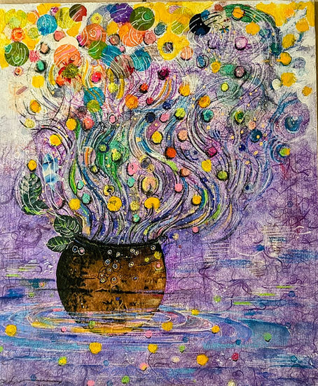 Round Flower Media Mixta Lienzo Floral