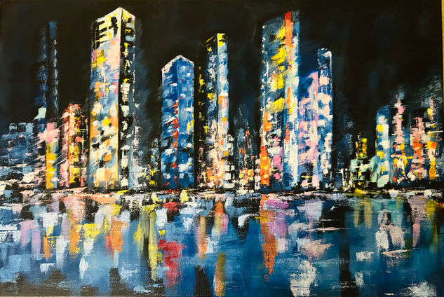 Skyline Imaginario Acrílico Lienzo Paisaje